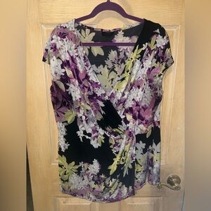 Worthington Purple and Black Floral Wrap Blouse